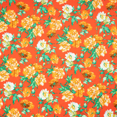 Orange Floral Printed Rich Red Luxury Cotton