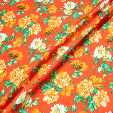 Orange Floral Printed Rich Red Luxury Cotton