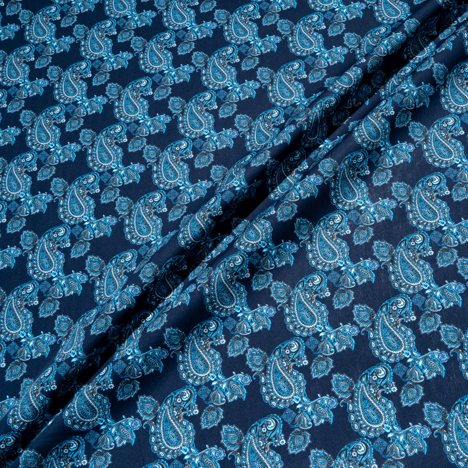 Blue On Blue Paisley Printed Pure Cotton