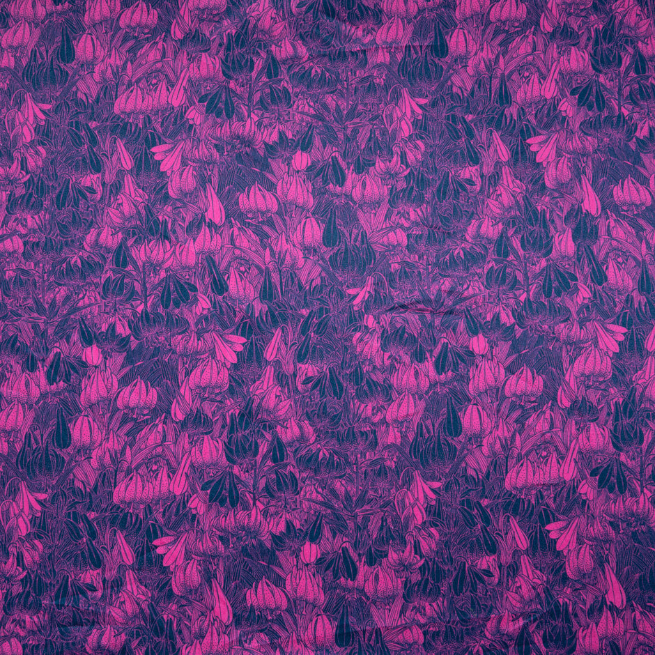 Magenta & Blue Leaf Printed Pure Cotton Shirting