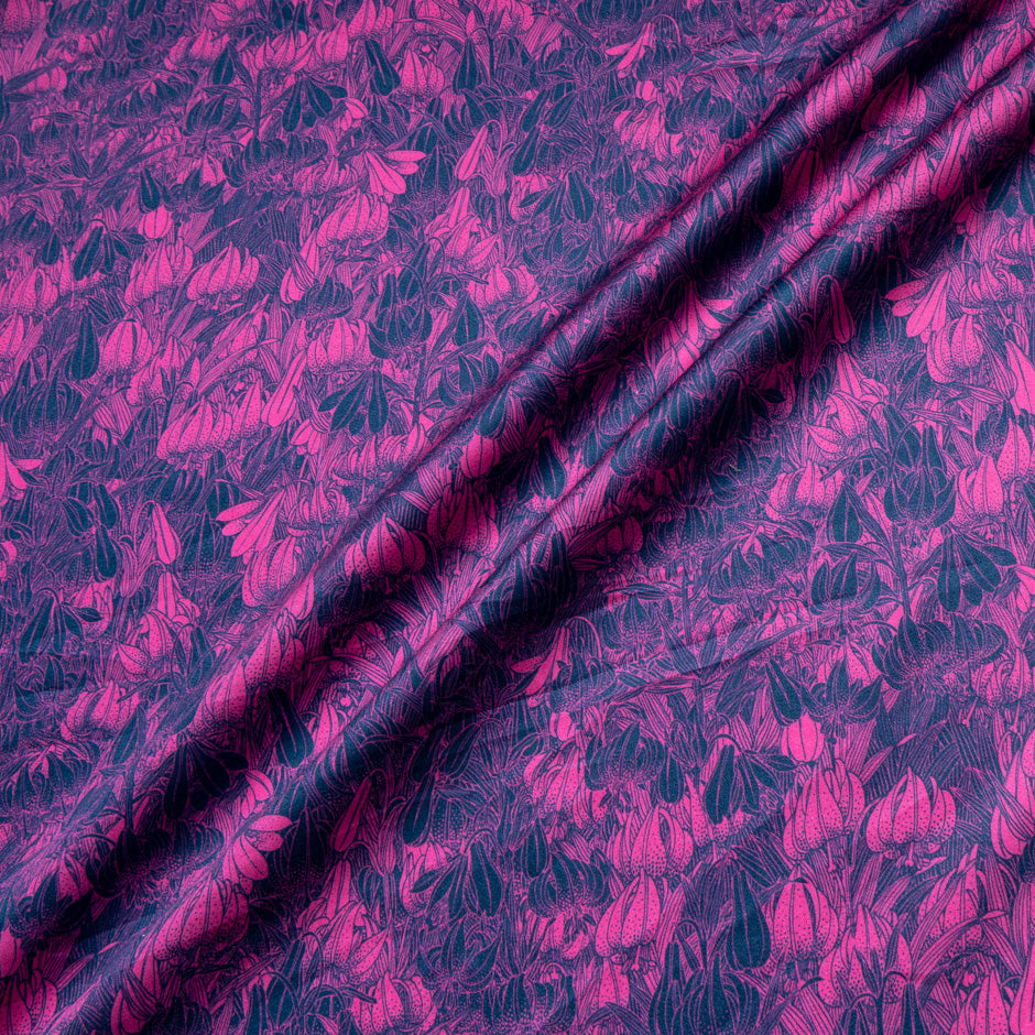 Magenta & Blue Leaf Printed Pure Cotton Shirting