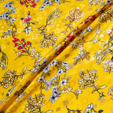 Floral Printed Deep Yellow Metallic Silk Jacquard