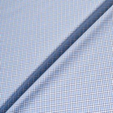 Blue Checkered Cotton & Silk Seersucker