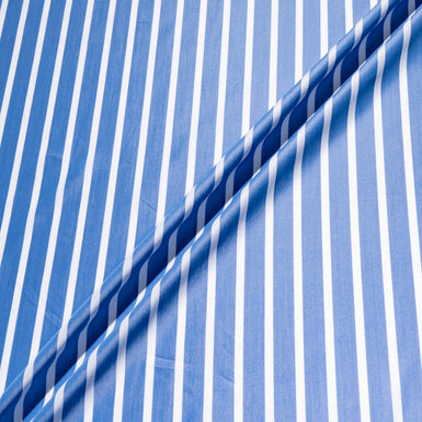 Thick White Striped Blue Superfine Silk Blend Shirting