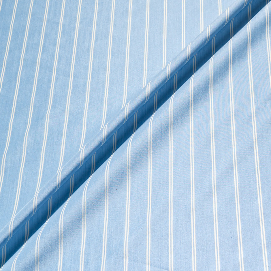 Double Ivory Striped Blue Superfine Silk Blend Shirting