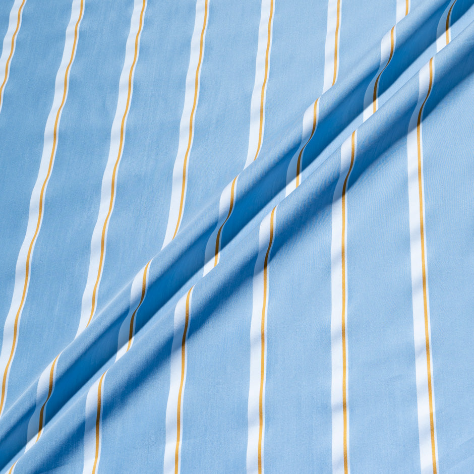 Yellow & White Striped Blue Superfine Silk Blend Shirting