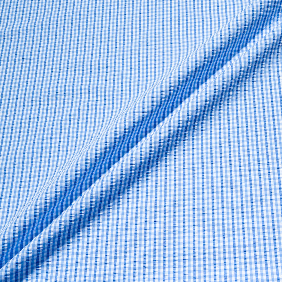 Sky Blue Checkered Pure Cotton Seersucker