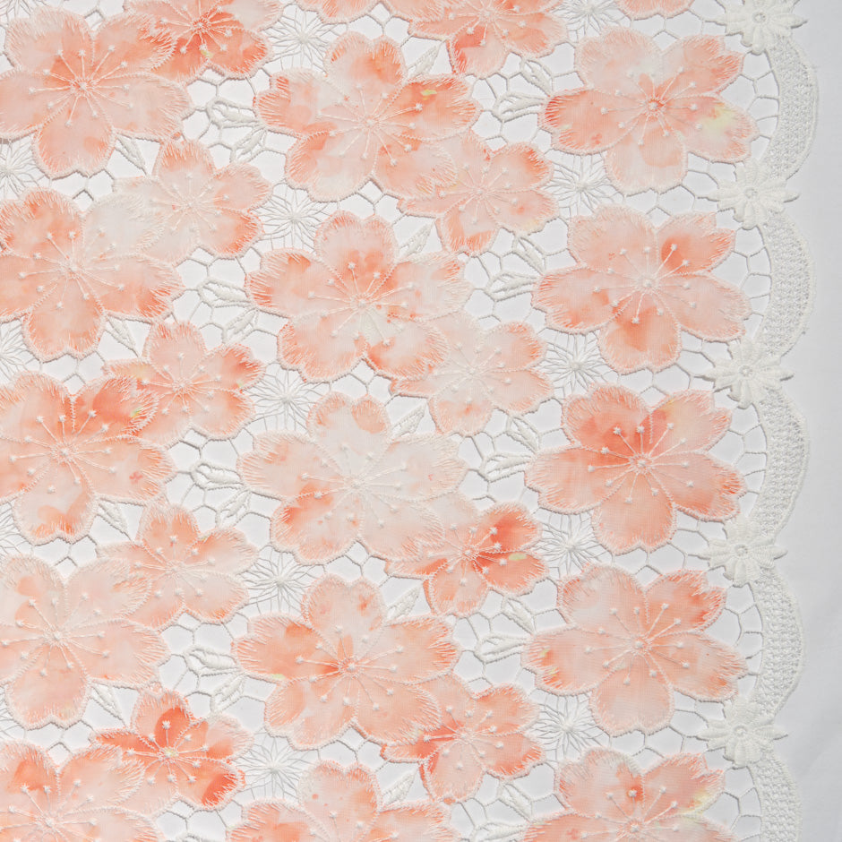 Peach Floral Printed Embroidered Microfibre