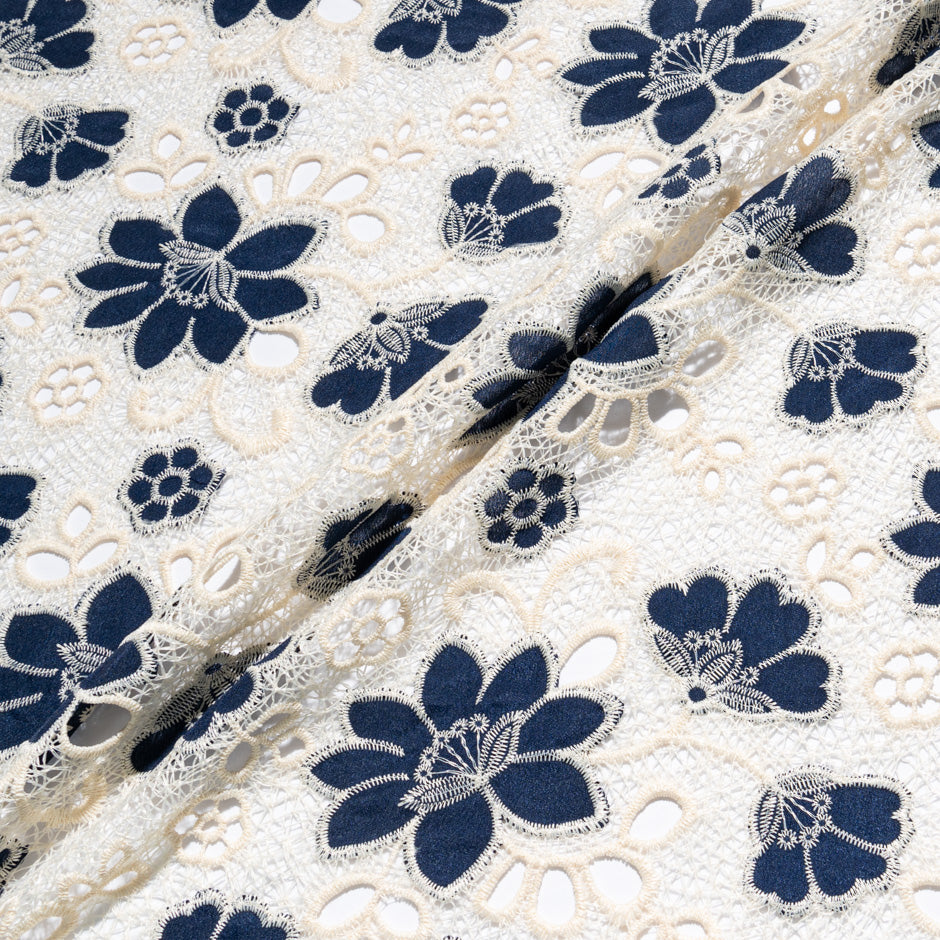 Midnight Blue Floral Embroidered Microfibre