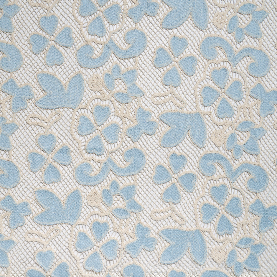 Sky Blue Floral Embroidered Microfibre