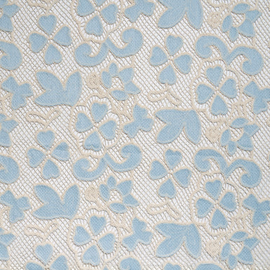 Sky Blue Floral Embroidered Microfibre