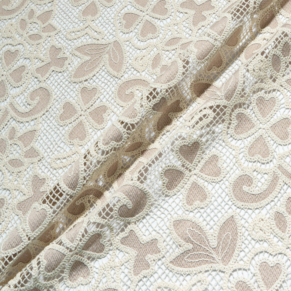 Beige & Cream Floral Embroidered Microfibre