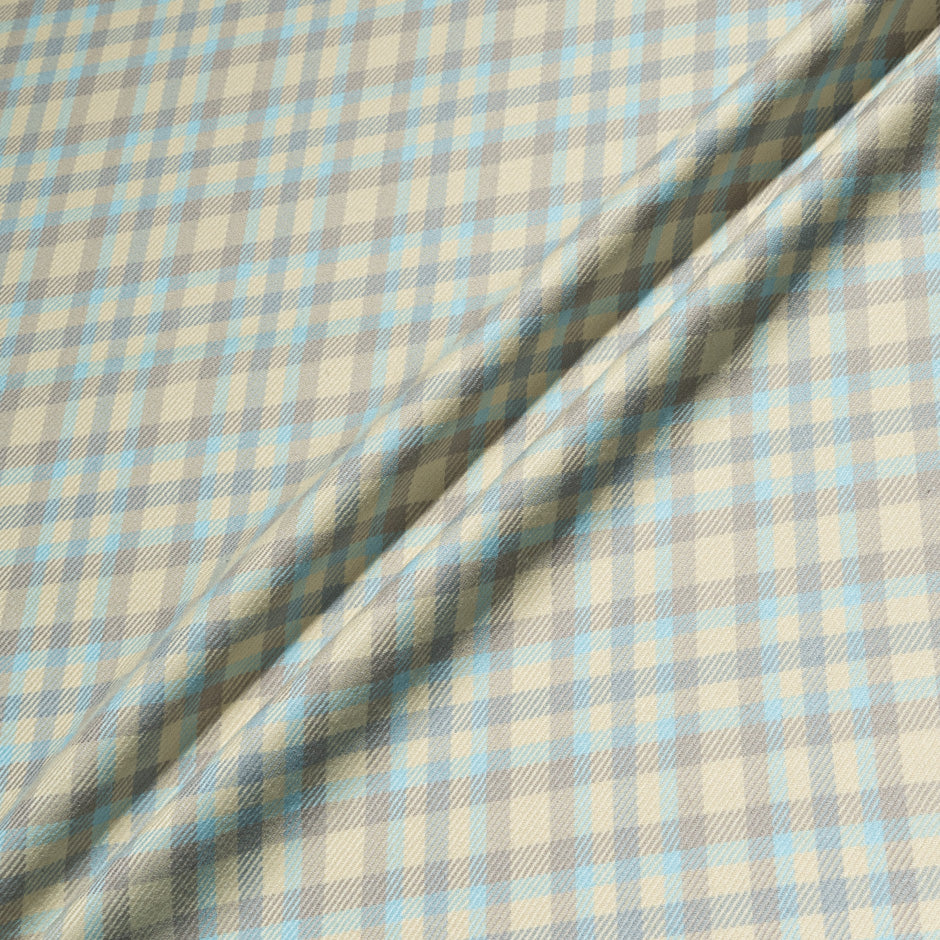 Taupe, Blue & Cream Checkered Pure Wool