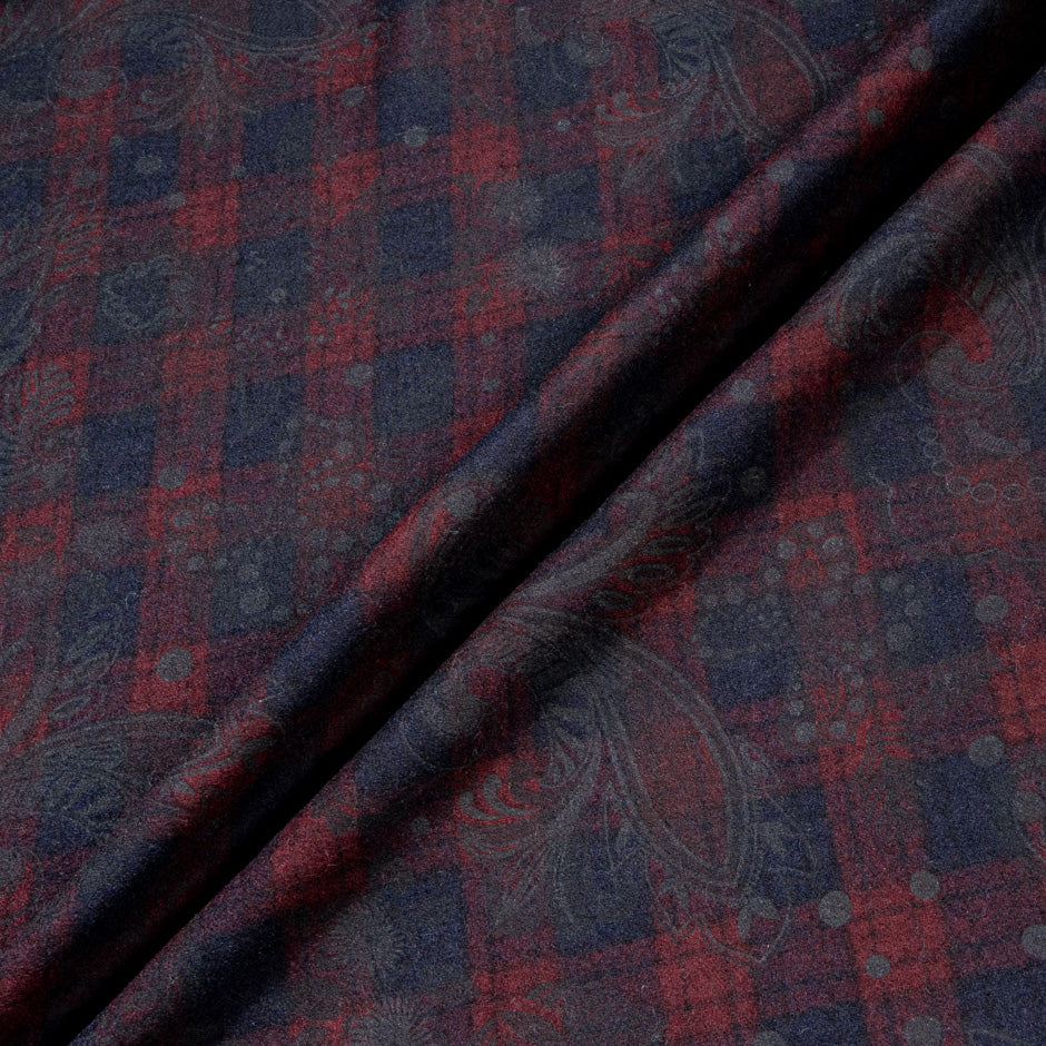 Blue & Red Double Faced Printed Checkered Wool