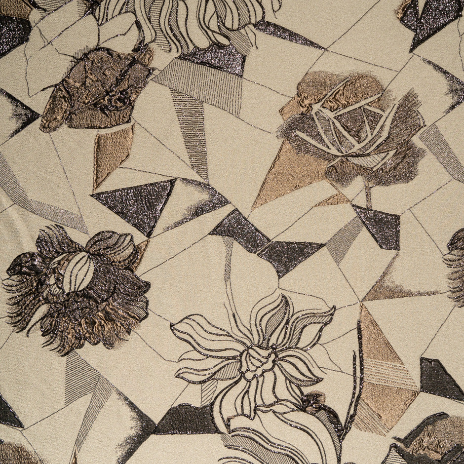 Brown Patchwork Floral Metallic Cloqué