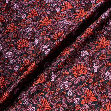 Pink & Red Floral Embroidered Brocade