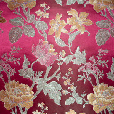 Yellow & Pink Floral Maroon Brocade