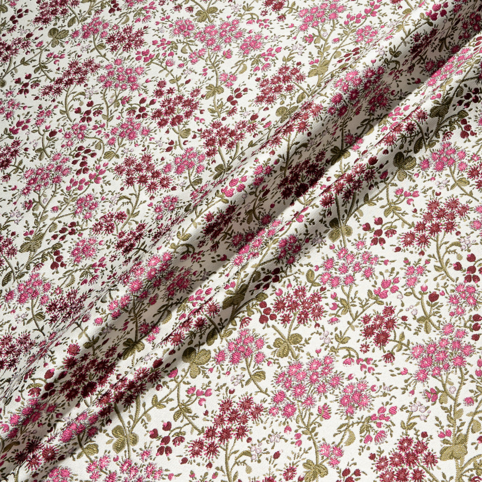 Pink Wild Floral Embroidered Brocade