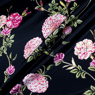 Floral Printed Black Soft Finish Duchess Satin