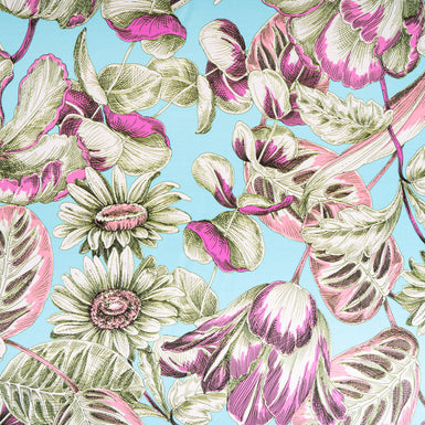 Pink & Olive Floral Printed Soft Finish Duchess Satin