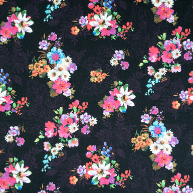 Floral Bouquet Printed Black Pure Merino Wool