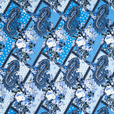 Blue & White Patchwork Printed Pure Wool