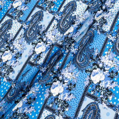 Blue & White Patchwork Printed Pure Wool