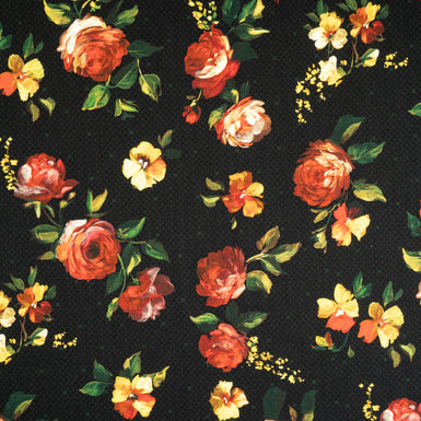 Red Rose Printed Black Pure Merino Wool