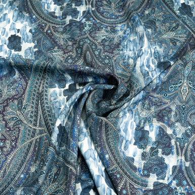 Blue Paisley Printed Superfine Pure Wool