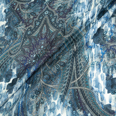 Blue Paisley Printed Superfine Pure Wool