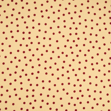 Deep Red Spotted Beige Pure Wool Crêpe