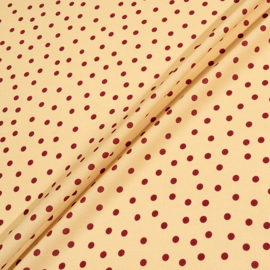 Deep Red Spotted Beige Pure Wool Crêpe