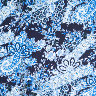 Blue Floral Printed Superfine Pure Wool