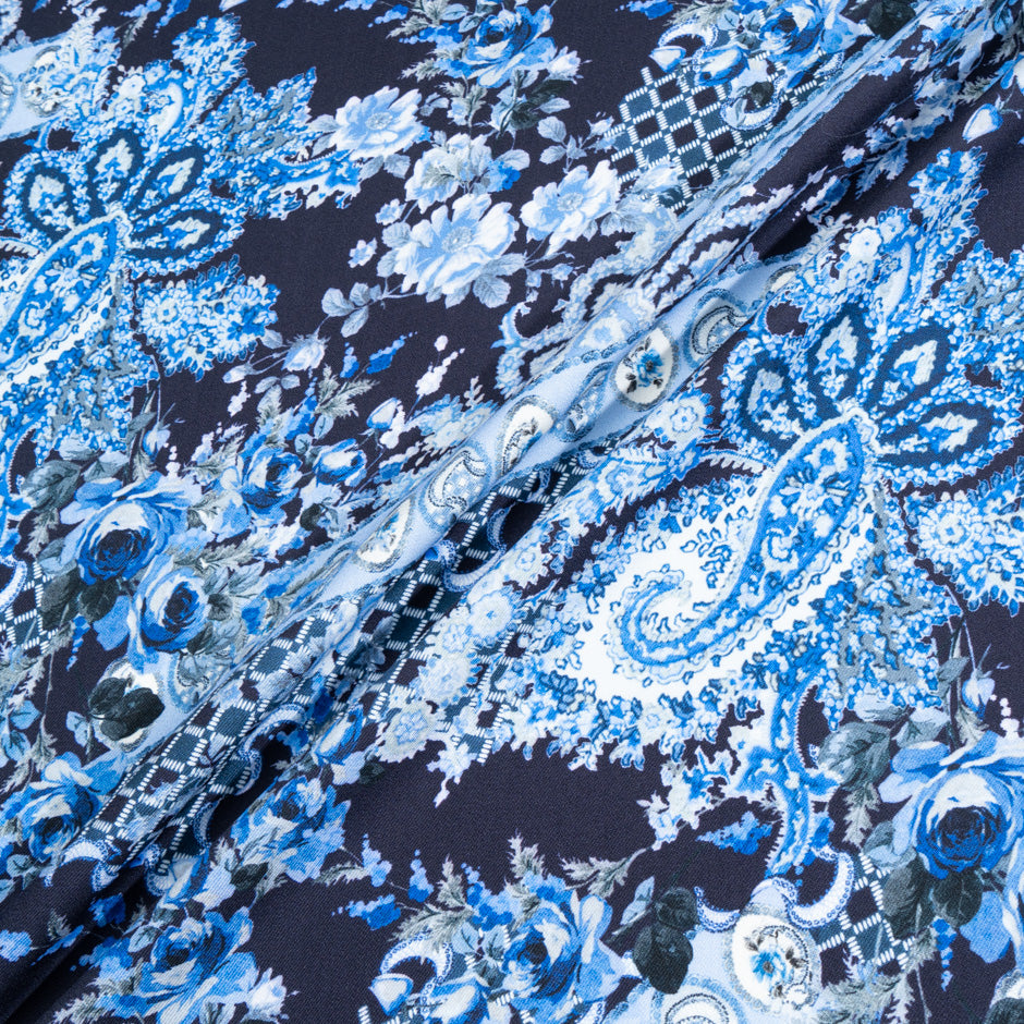 Blue Floral Printed Superfine Pure Wool