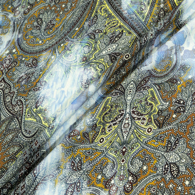 Brown & Yellow Paisley Printed Pure Wool