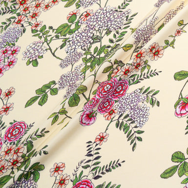 Petite Pink Floral Printed Cream Silk Marocain Crêpe