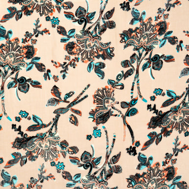 Floral Vision Printed Peach Devoré Velvet