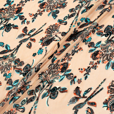 Floral Vision Printed Peach Devoré Velvet