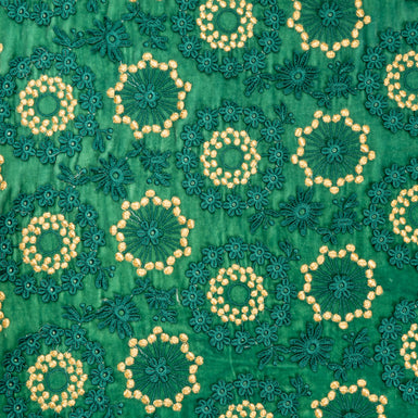 Green & Gold Floral Embroidered Velvet