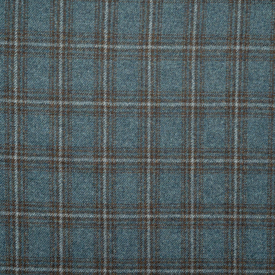 Brown & Sea Blue Checkered Pure Wool Suiting