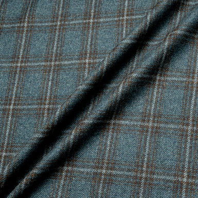 Brown & Sea Blue Checkered Pure Wool Suiting