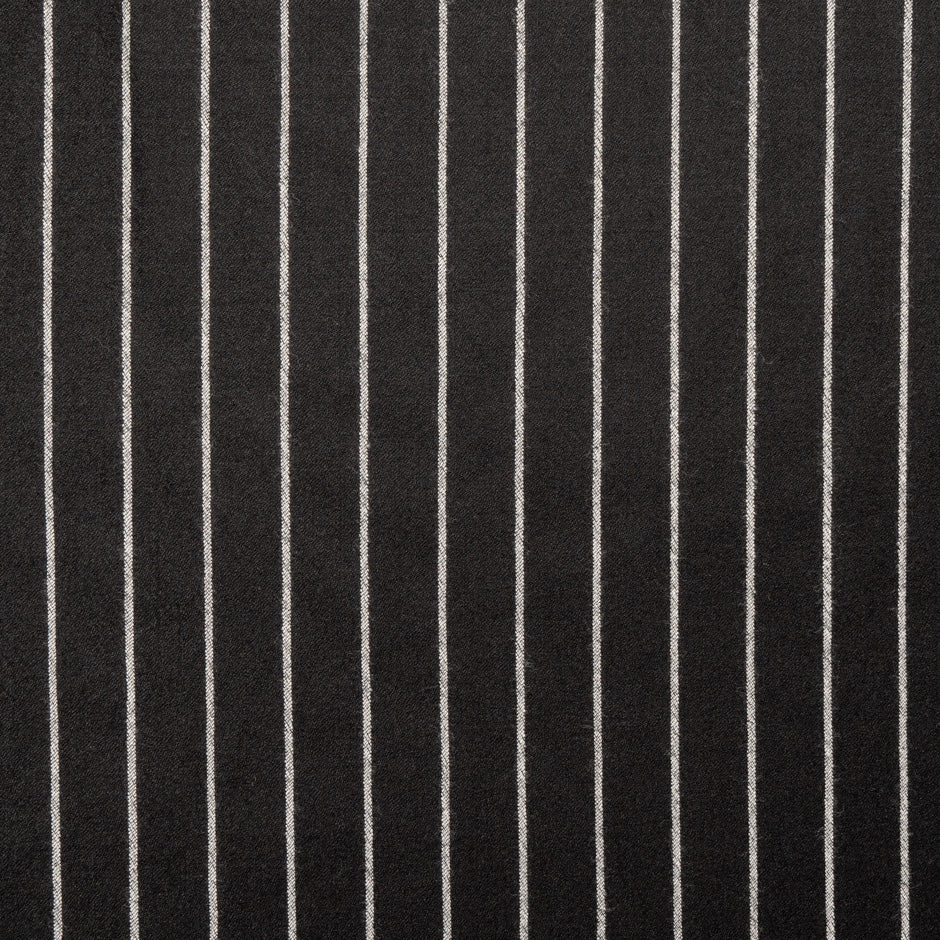 Black Pinstriped Pure Wool Flannel