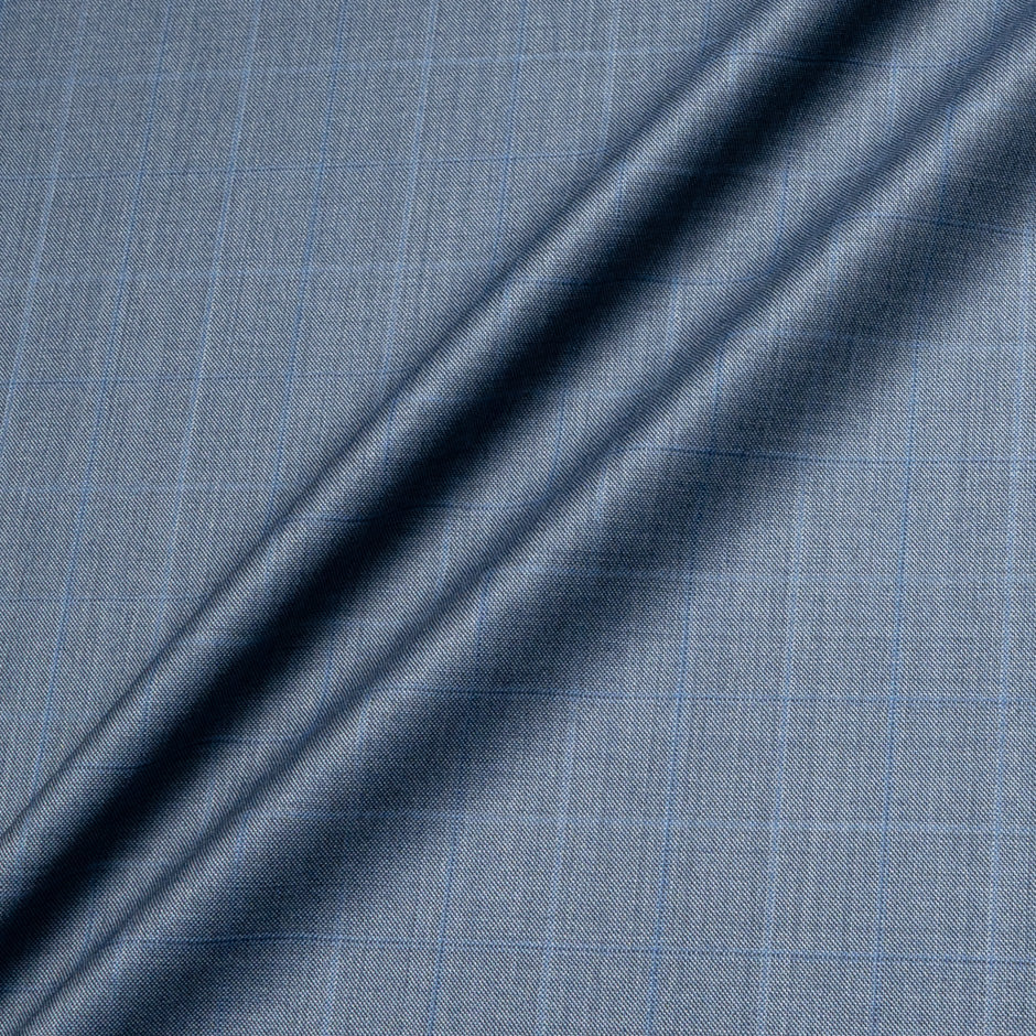 Sky Blue Superfine Checkered Pure Wool 15 MilMil