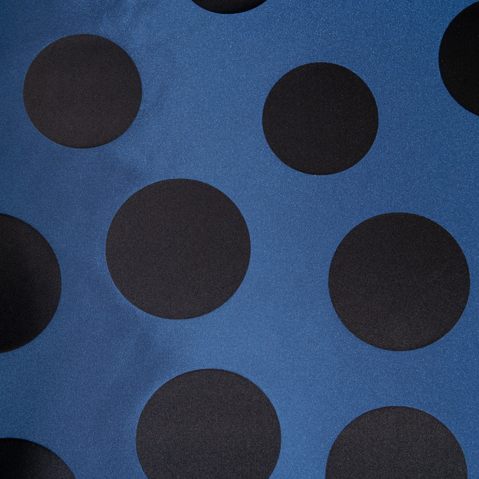 Black Spotted Midnight Blue Silk Blend Mikado