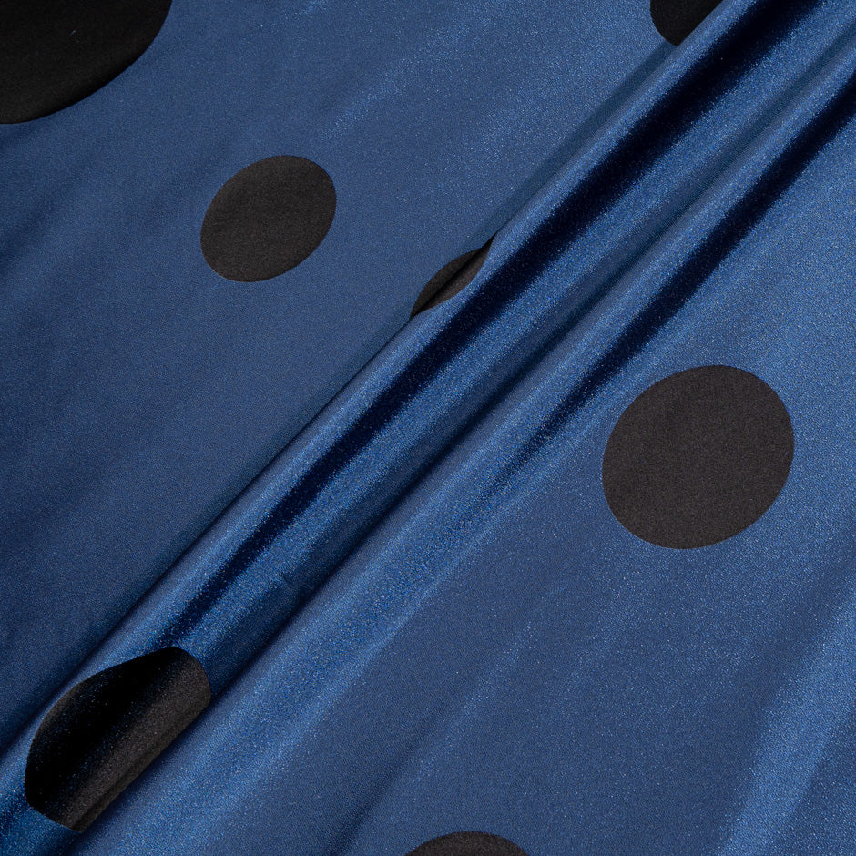 Black Spotted Midnight Blue Silk Blend Mikado