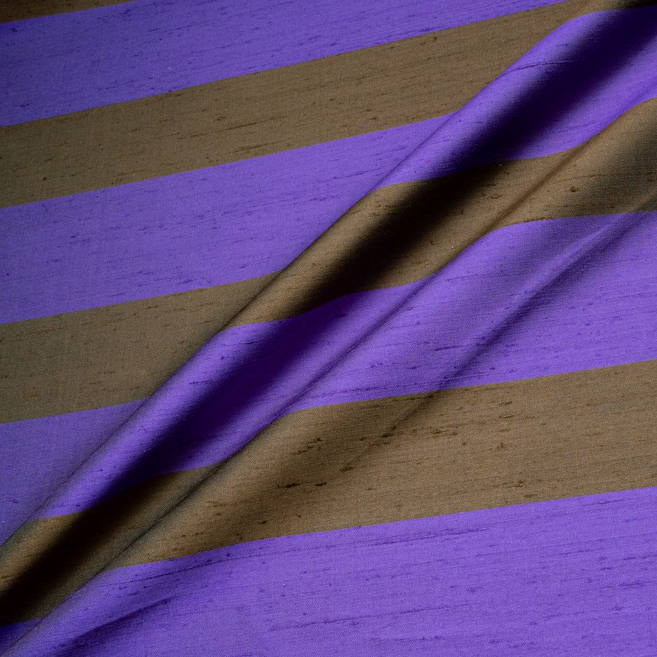 Purple & Brown Wide Striped Silk Shantung