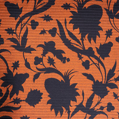 Black Floral Printed Silk Blend Orange Brocade