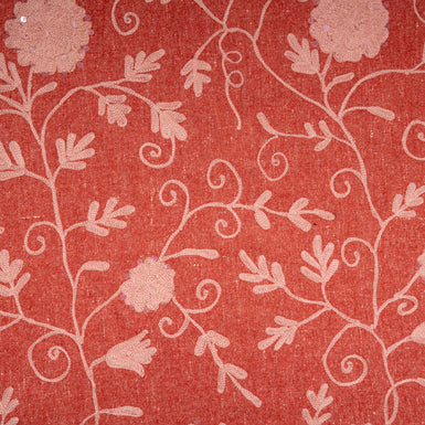 Deep Coral Floral Embroidered Wool