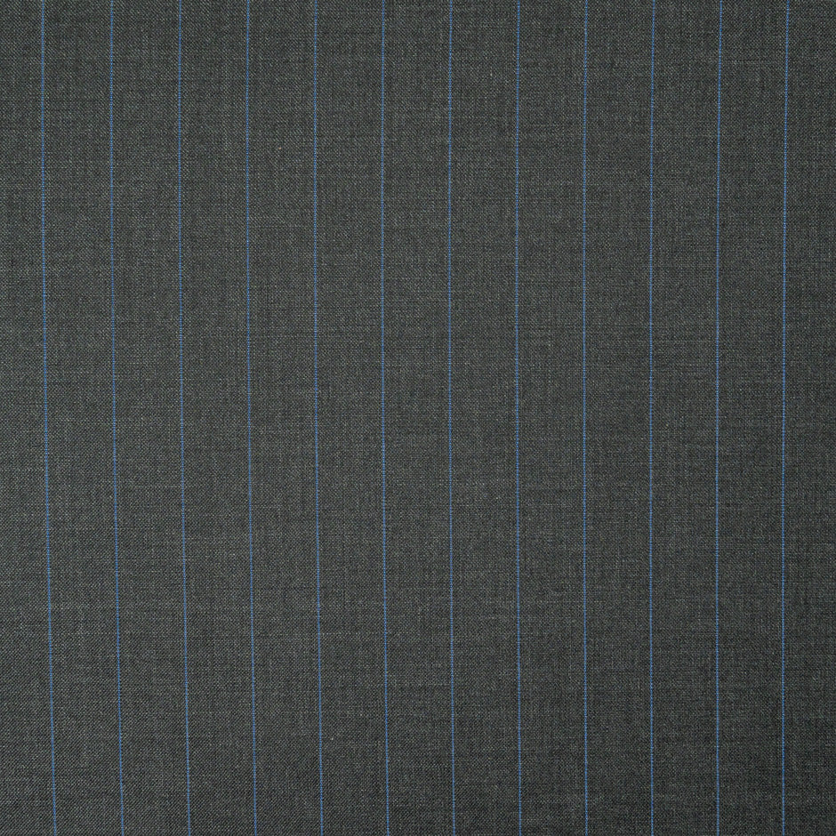 Blue Pinstriped Super 130s Grey Pure Wool Suiting