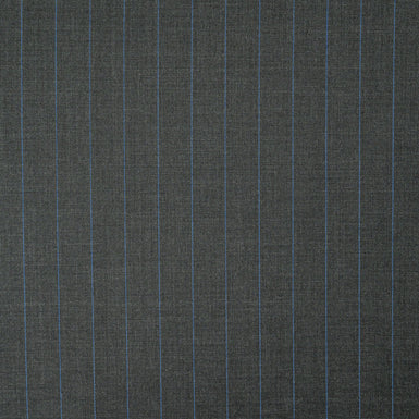 Blue Pinstriped Super 130s Grey Pure Wool Suiting